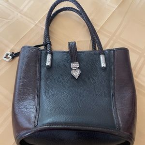 Vintage Brighton Black & Brown Crocodile Woven Leather Handle Handbag Bag